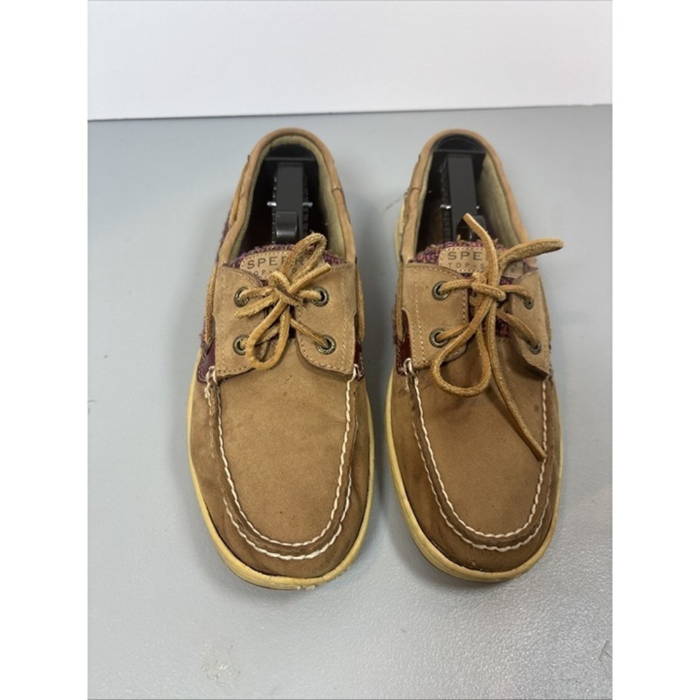 Sperry Top-Sider Boat Shoes Womens 10 Tan Leather Tweed‎ Preppy Good Loafers